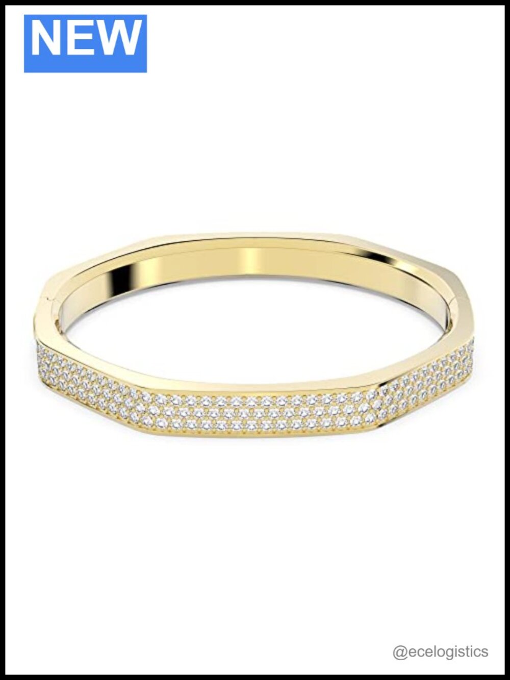 Octagon Bangle Bracelet with White Crystal Pavé Gold-Tone Finish, Size L